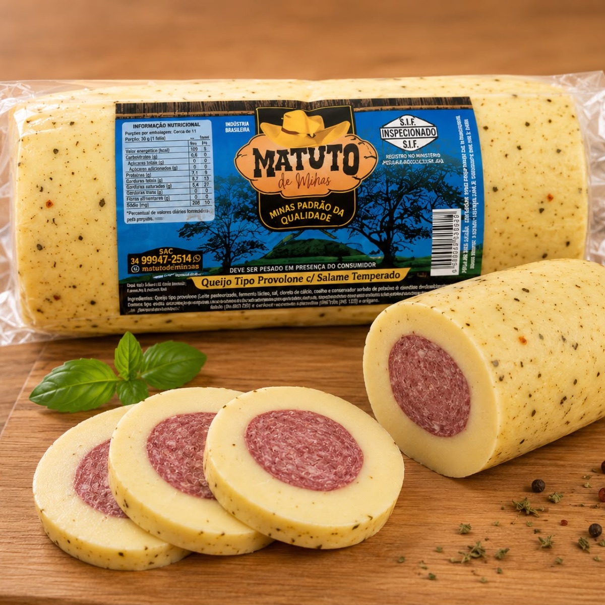 Queijo provolone c/salame e ervas finas
